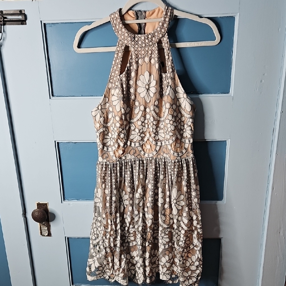 Jodi Kristopher Women's  Elegant Floral Lace Halter Dres Jrs 7 - Picture 2 of 13